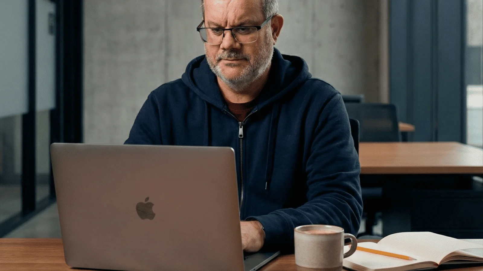 Steve Mark, founder of We Are SMC, at work on his laptop